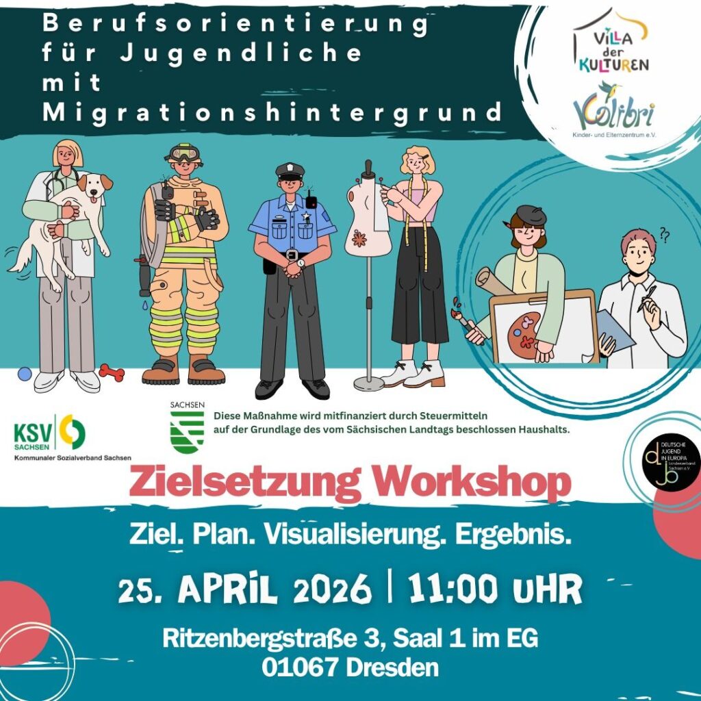 Berufsorientierung für Jugendliche mit Migrations-/Fluchtbiographie: Zielsetzung - Ziel. Plan. Visualisierung. Ergebnis, 25.04.26 - 11 Uhr in Dresden